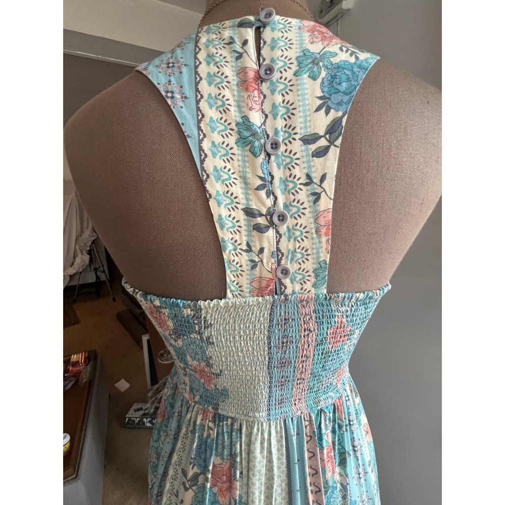 Matilda Jane Floral Patchwork Smocked Midi Dress Blue Pink S Tback boho cottage - Picture 4 of 13